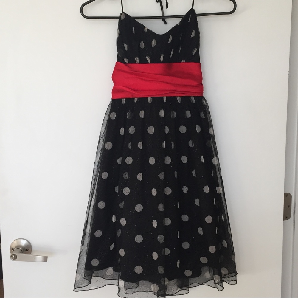 Black dress with polka dot & sparkle lace overlay